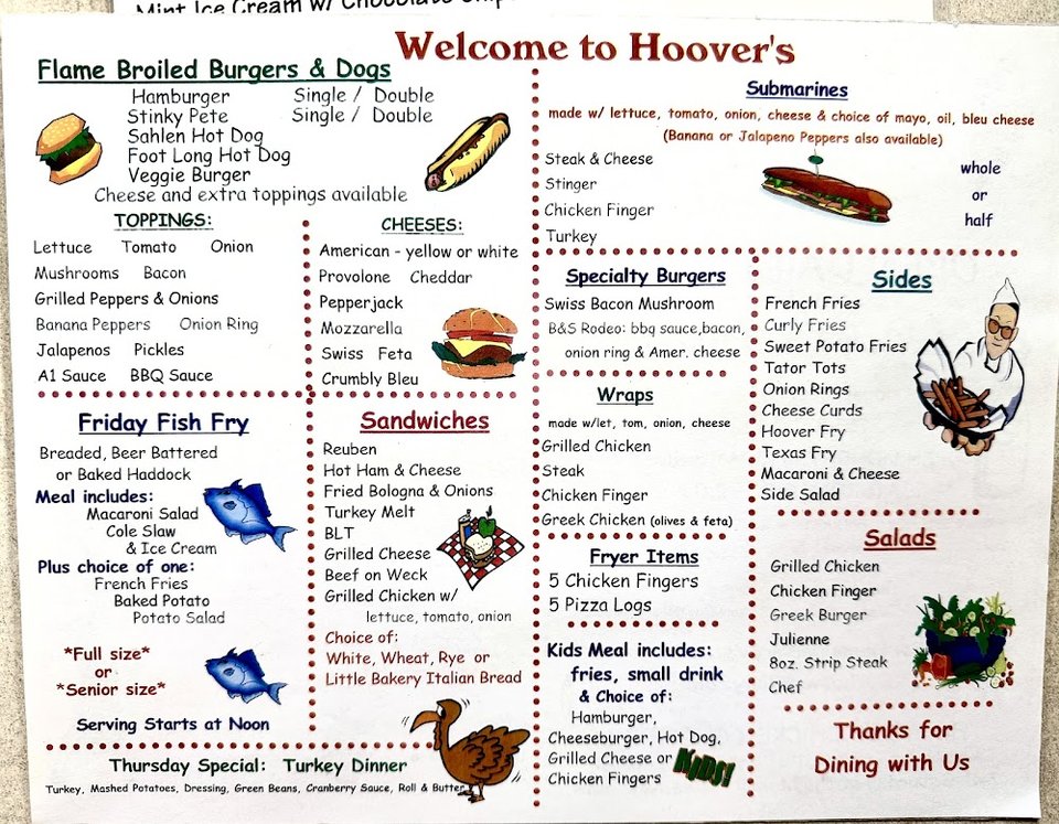 Menu board with ice cream shop items.